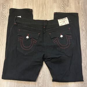 Black and red true religion jeans